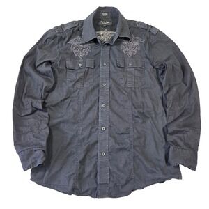 Vintage Eighty‎ Eight Platinum Mens Embroidered Button Down Shirt XL Y2k Grunge
